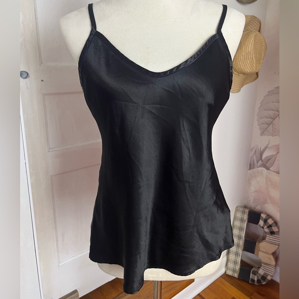 ENZA COSTA SZ MED BLACK RAYON SATIN CAMI ADJUSTABLE STRAPS FEMININE DRESSY